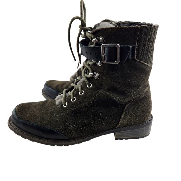 EMU Australia Boots Women 8 Waldron Green Suede Waterproof Moto Combat Shearling - Picture 5 of 12